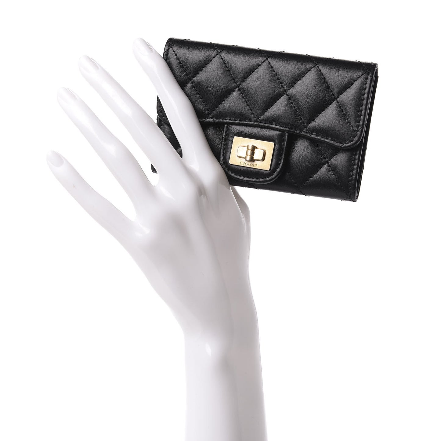 Aged Calfskin Quilted Reissue Flap Card Holder Black