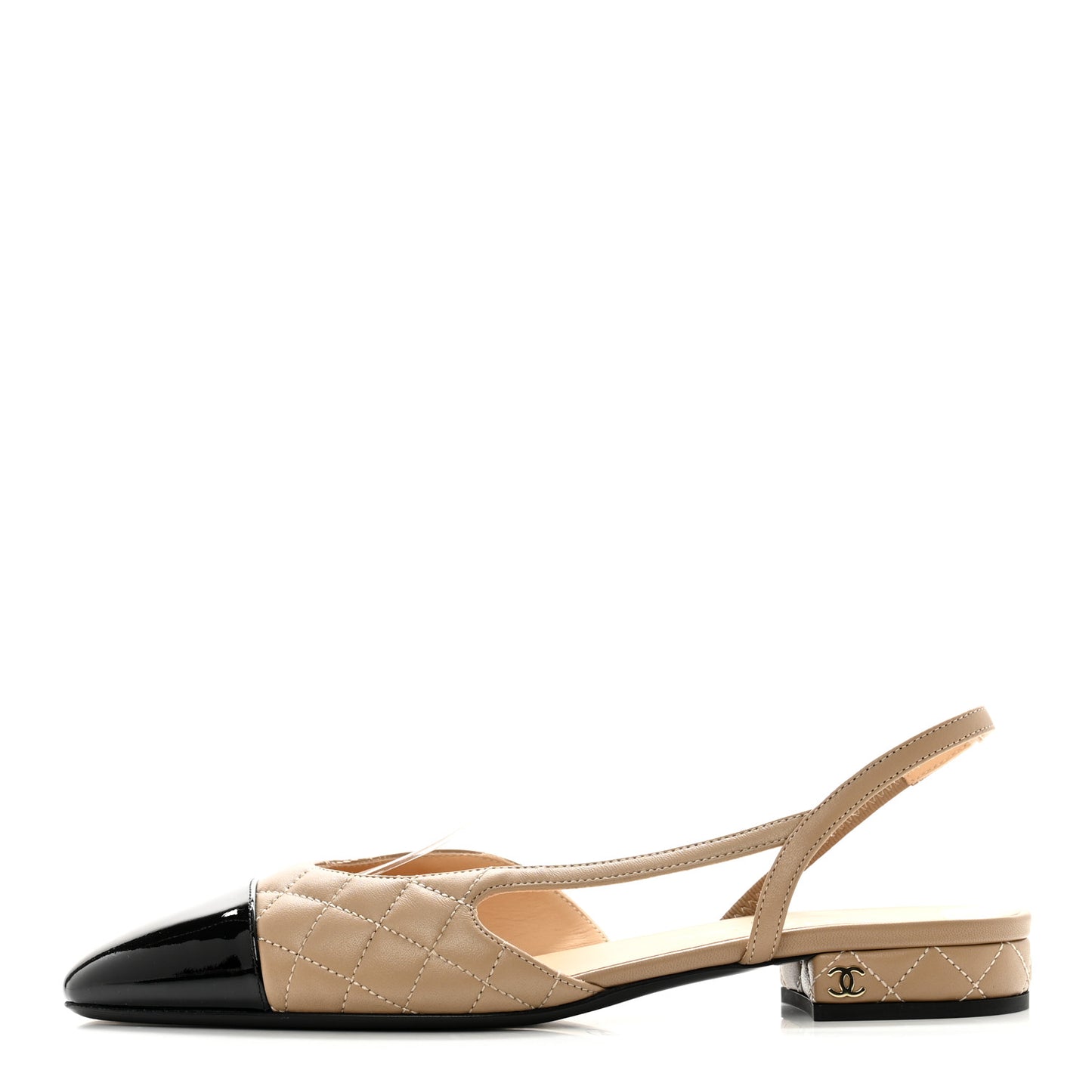 Lambskin Patent Cap Toe CC Slingback Flats 39 Beige Black