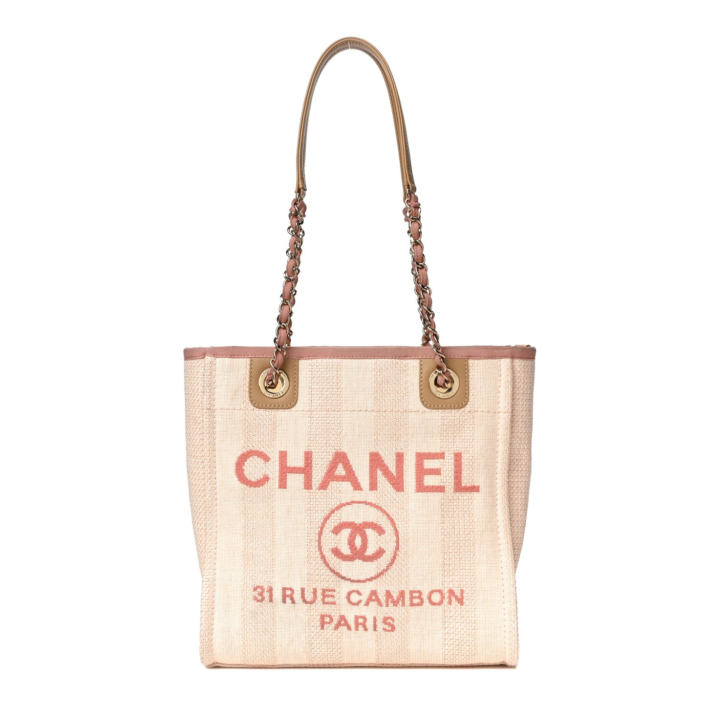 Mixed Fibers Calfskin Striped Mini Deauville Tote Pink