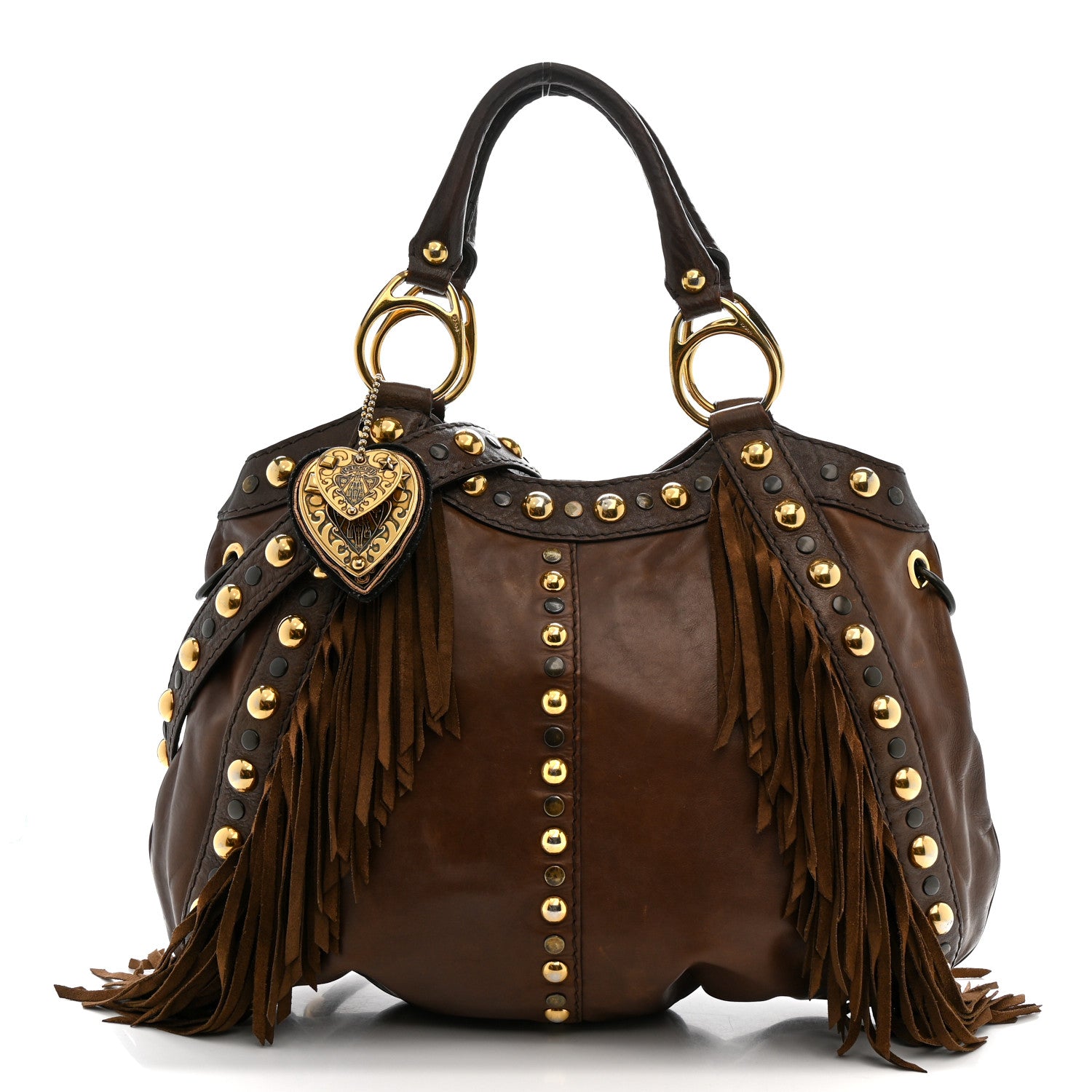 Gucci Calfskin Fringe Medium Babouska Tote Brown 1 of 18