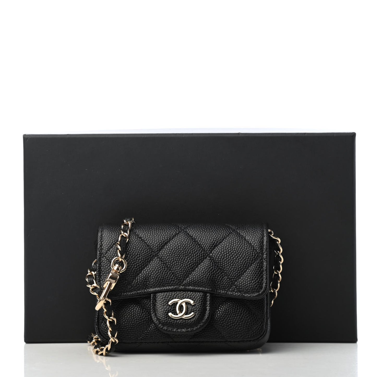 Caviar Quilted Mini Chain Belt Bag Black