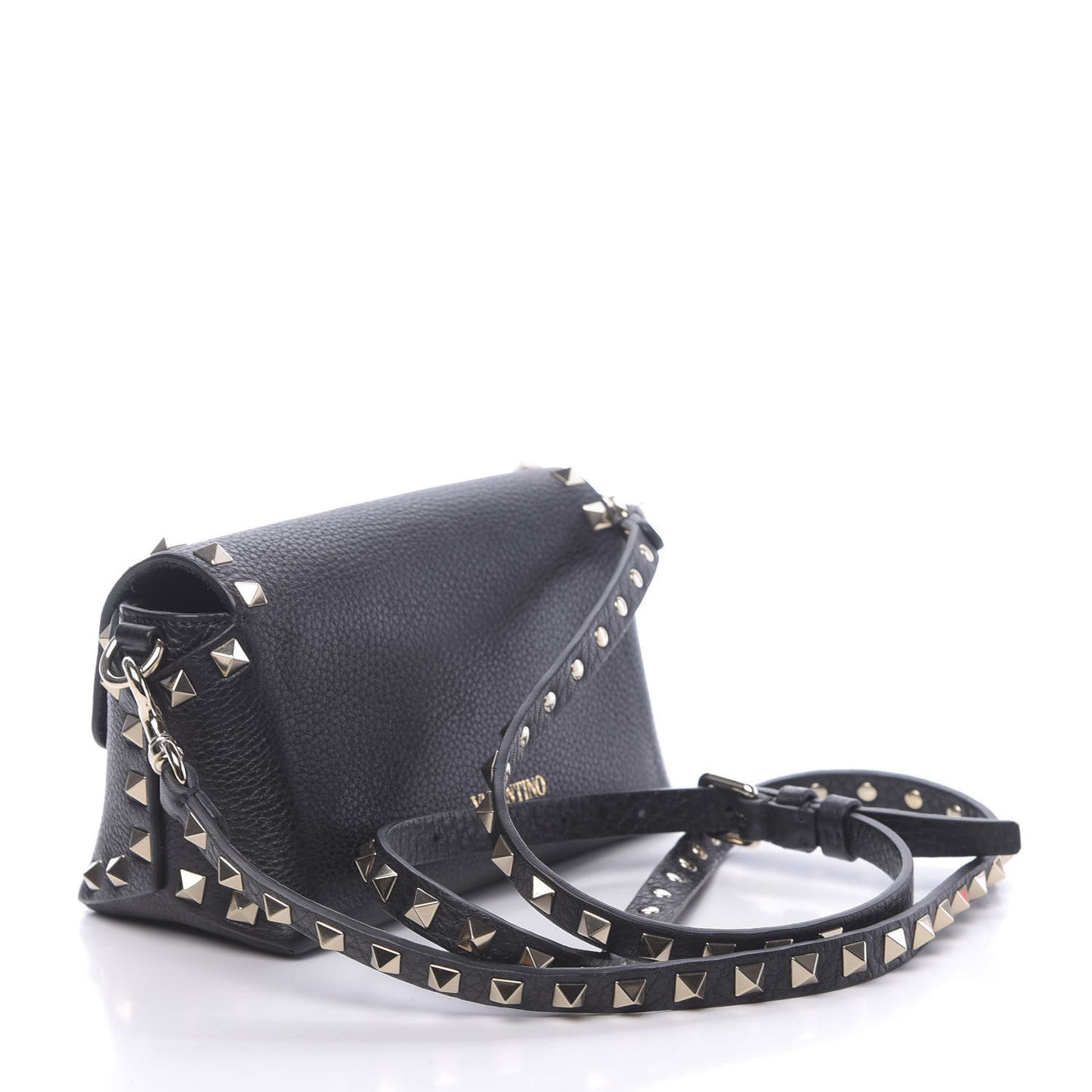 Pebbled Calfskin Mini Rockstud Crossbody Bag Black