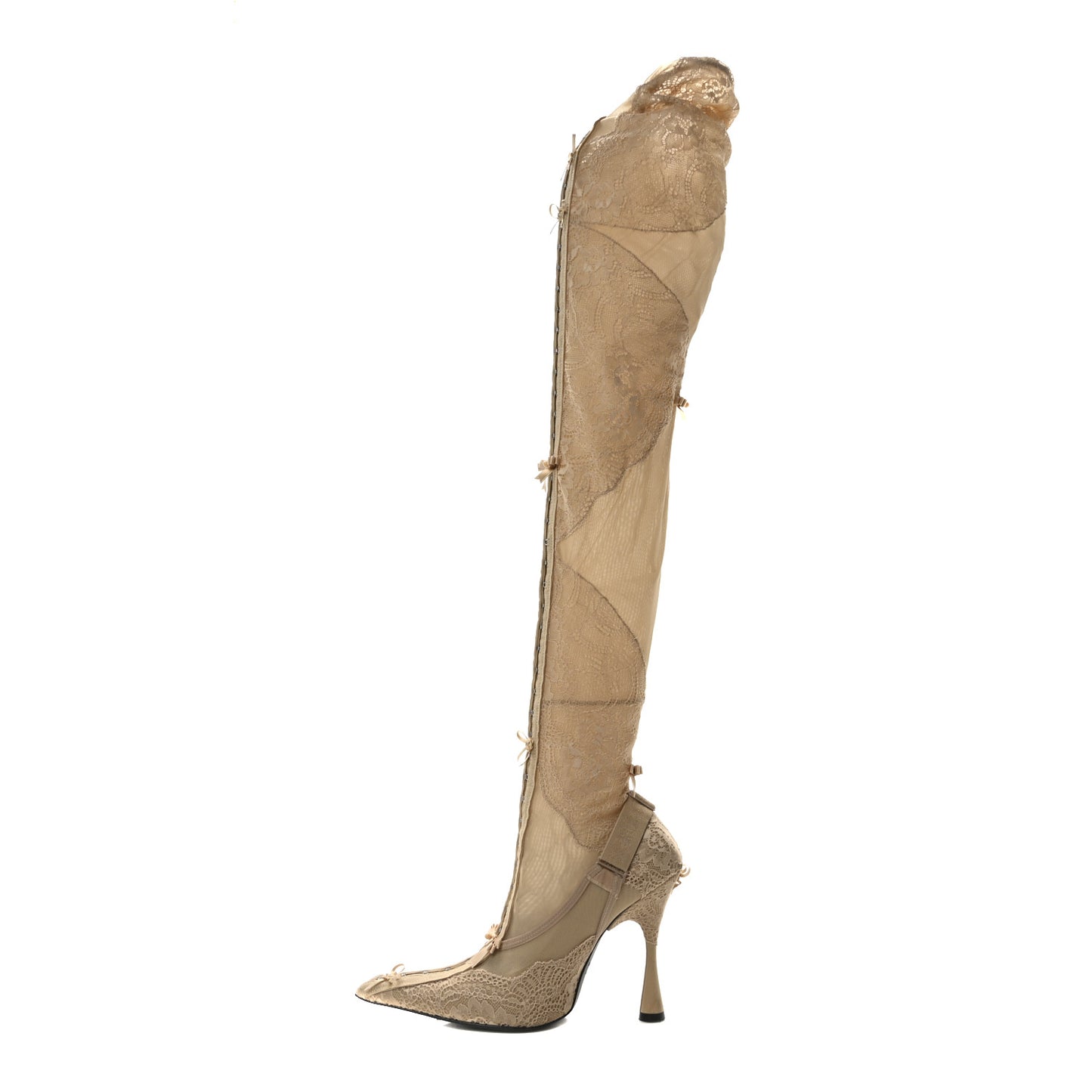 Lace Spandex Pointed Toe Knife Thigh High Boots 40 Beige
