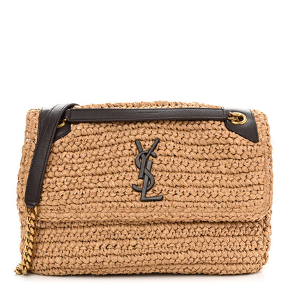 Saint Laurent Raffia Calfskin Monogram Medium Niki Chain Satchel Natural 1 of 13