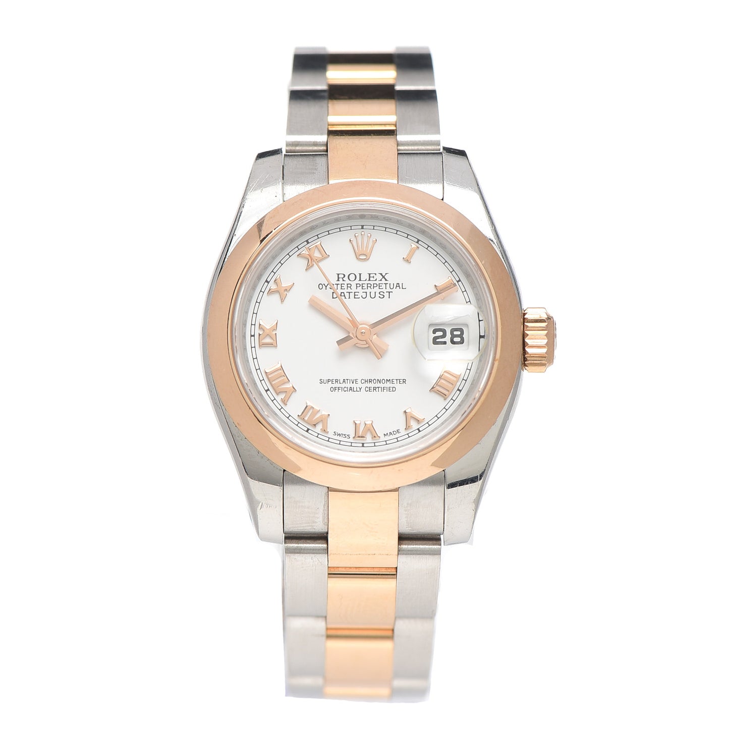 Stainless Steel 18K Everose Gold 26mm Oyster Perpetual Datejust Watch White Roman 179161