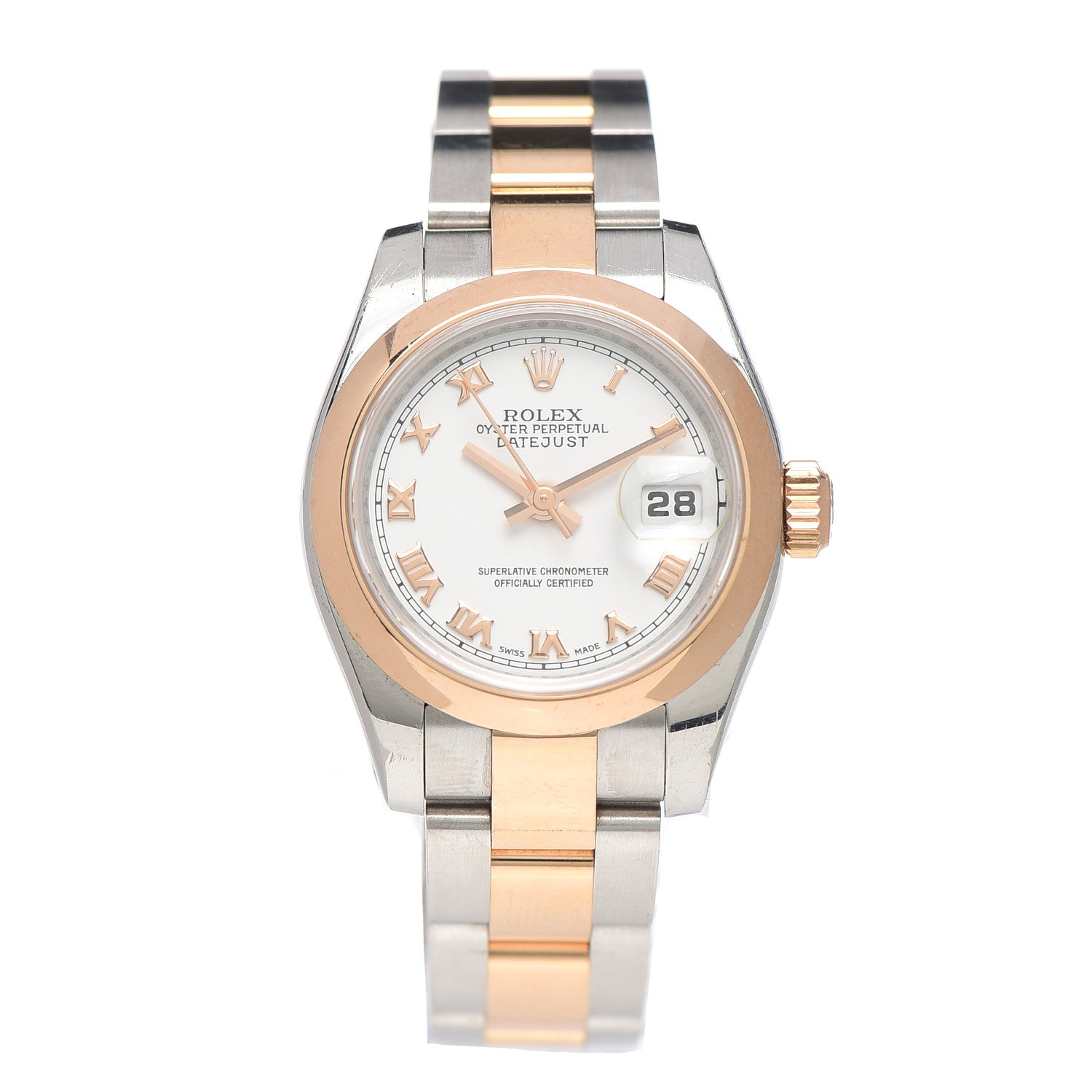 Rolex Stainless Steel 18K Everose Gold 26mm Oyster Perpetual Datejust Watch White Roman 179161 1 of 5
