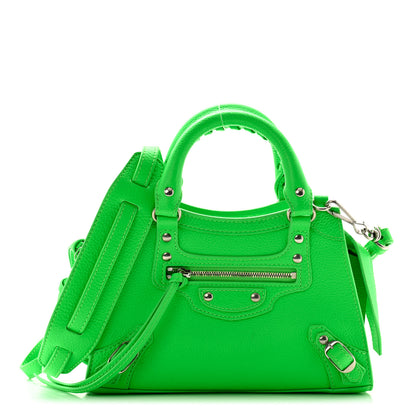 Balenciaga Grained Calfskin Neo Classic Silver Hardware Mini City Fluo Green 1 of 10