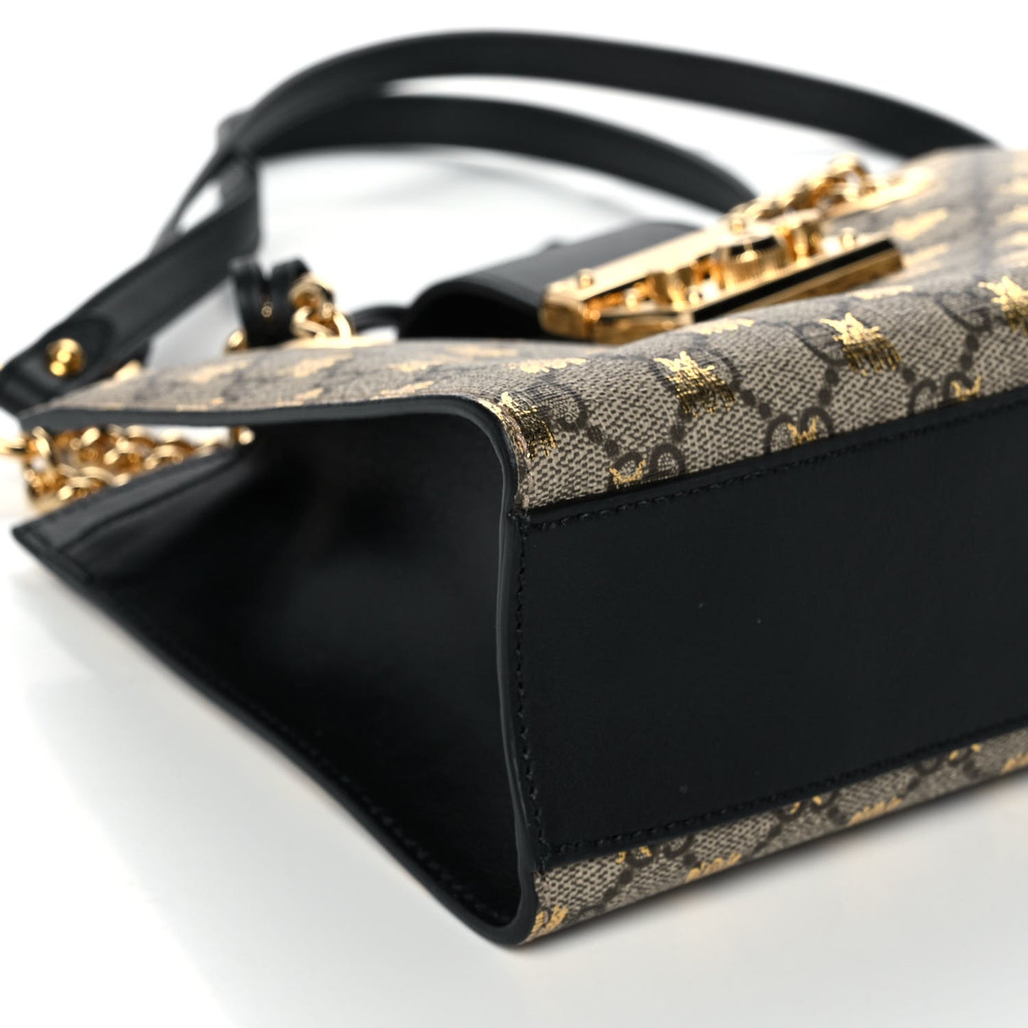 GG Supreme Monogram Bees Small Padlock Tote Beige Oro Black