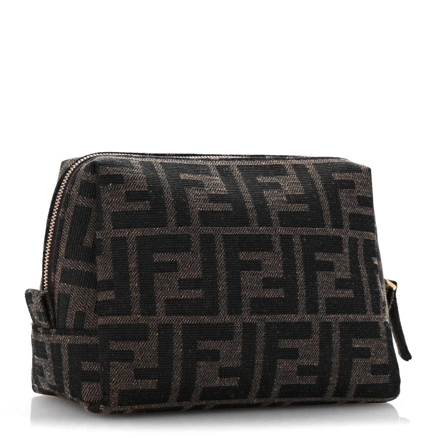 Fendi Fabric Jacquard FF 1974 Small Trapezoid Beauty Pouch Tobacco Moro Black 3 of 9
