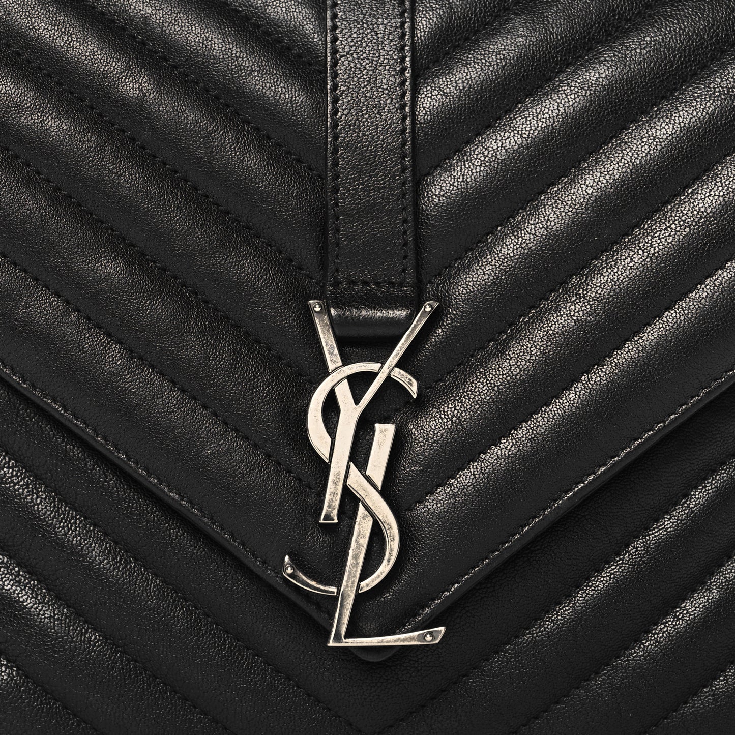 Sheepskin Matelasse Chevron Monogram Medium College Bag Black