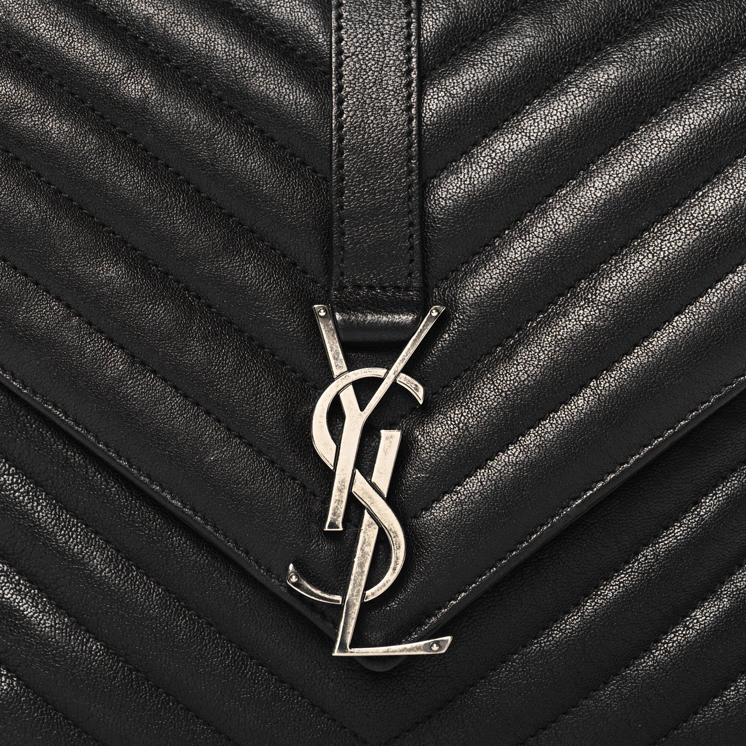 Saint Laurent Sheepskin Matelasse Chevron Monogram Medium College Bag Black 8 of 11