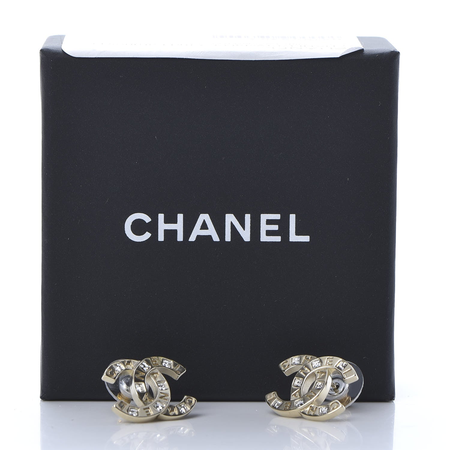 Chanel Crystal Metal CC Paris Button Stud Earrings Gold 5 of 5