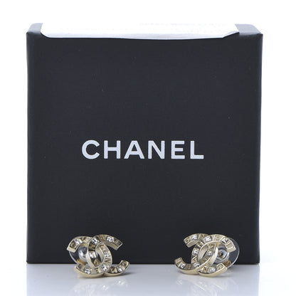Chanel Crystal Metal CC Paris Button Stud Earrings Gold 5 of 5