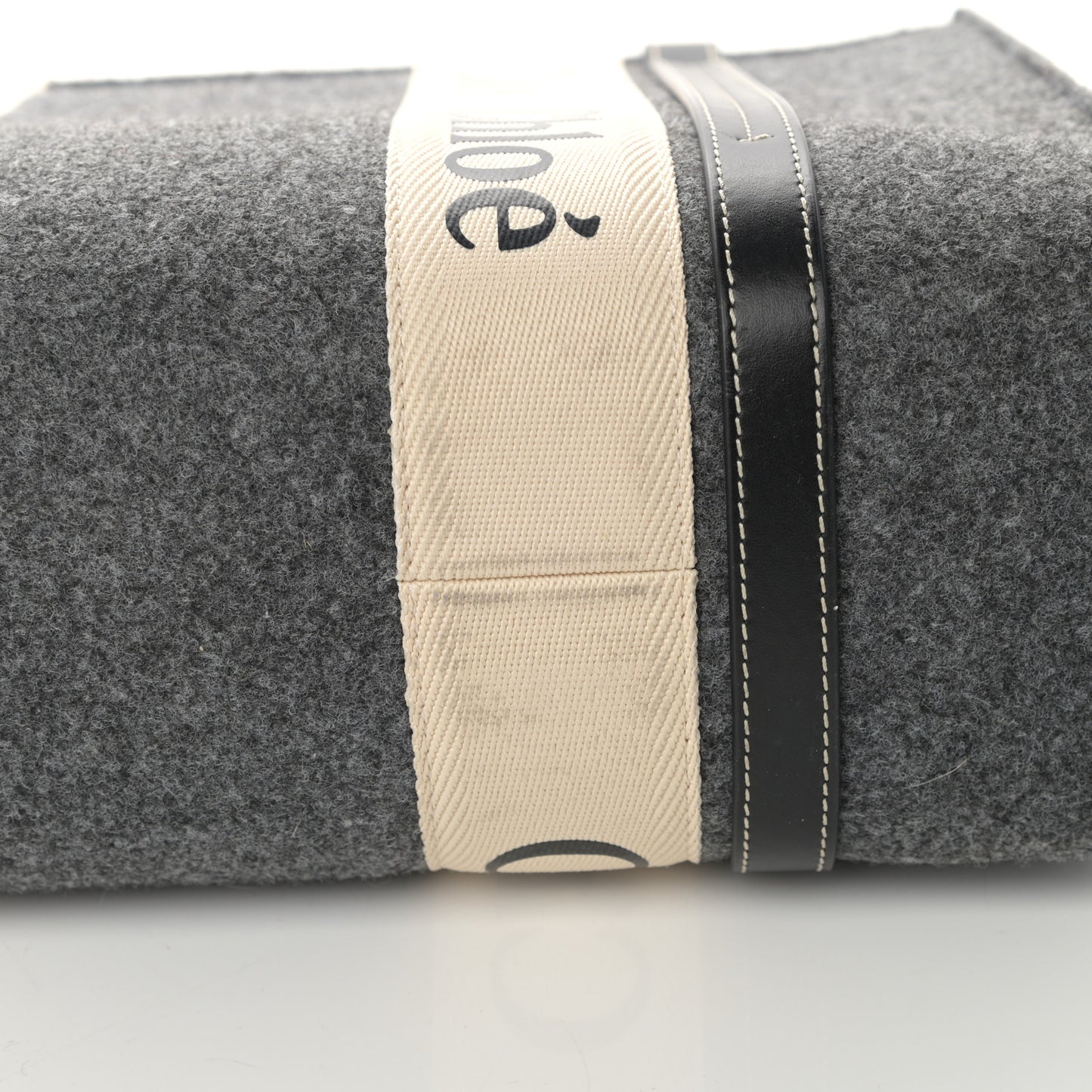 Felt Shiny Calfskin Medium Woody Ribbon Tote Cashmere Gray