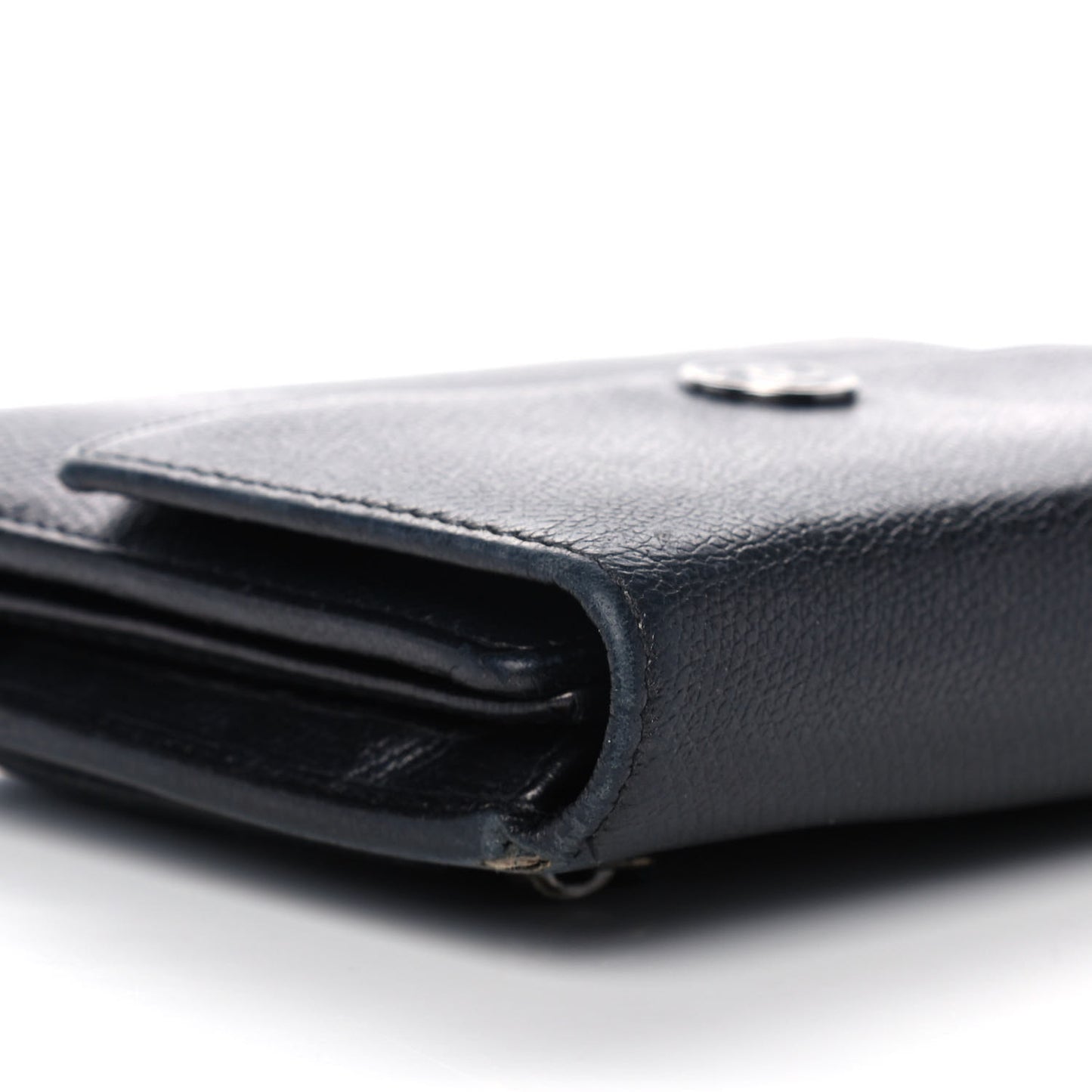Grained Calfskin CC Button Flap Wallet Black