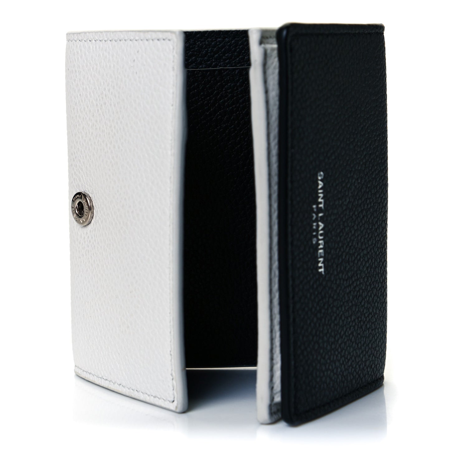 Grained Calfskin Paris Petite Compact Wallet White Black