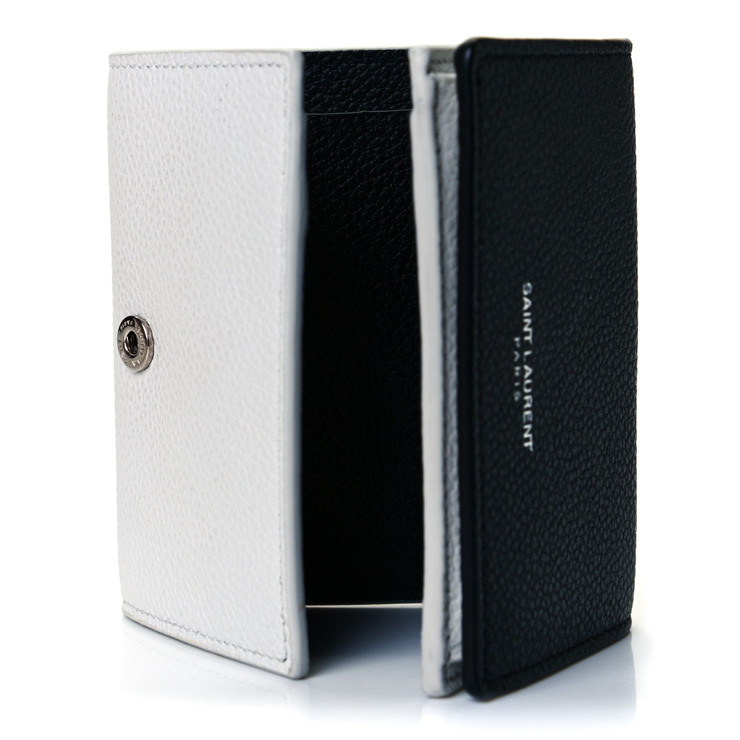 Saint Laurent Grained Calfskin Paris Petite Compact Wallet White Black 5 of 7