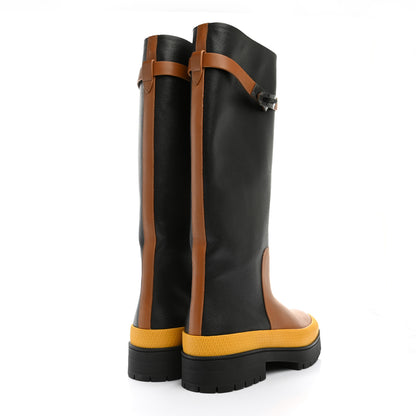 Hermes Toile De Coton Barn Boots 39 Black Marron Iroko 4 of 8