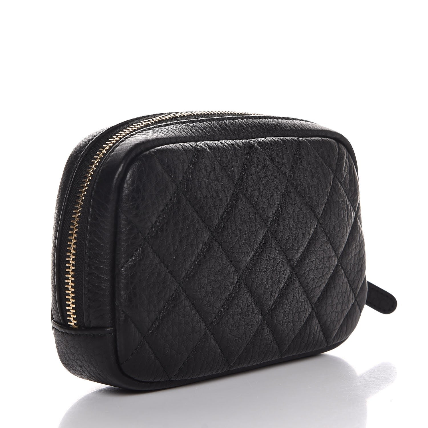 Chanel Grained Calfskin Quilted Small Curvy Pouch Cosmetic Case Black 3 of 7