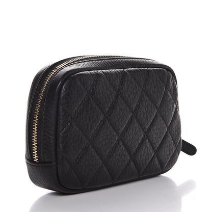 Chanel Grained Calfskin Quilted Small Curvy Pouch Cosmetic Case Black 3 of 7