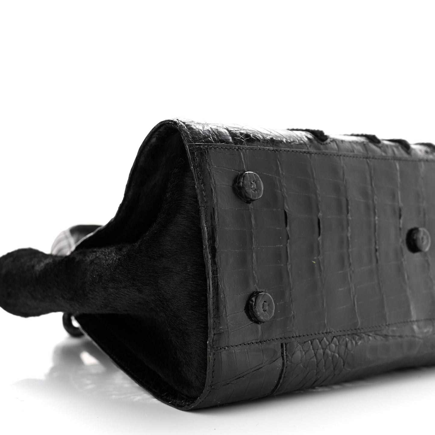 Crocodile Calf Hair Satchel Black