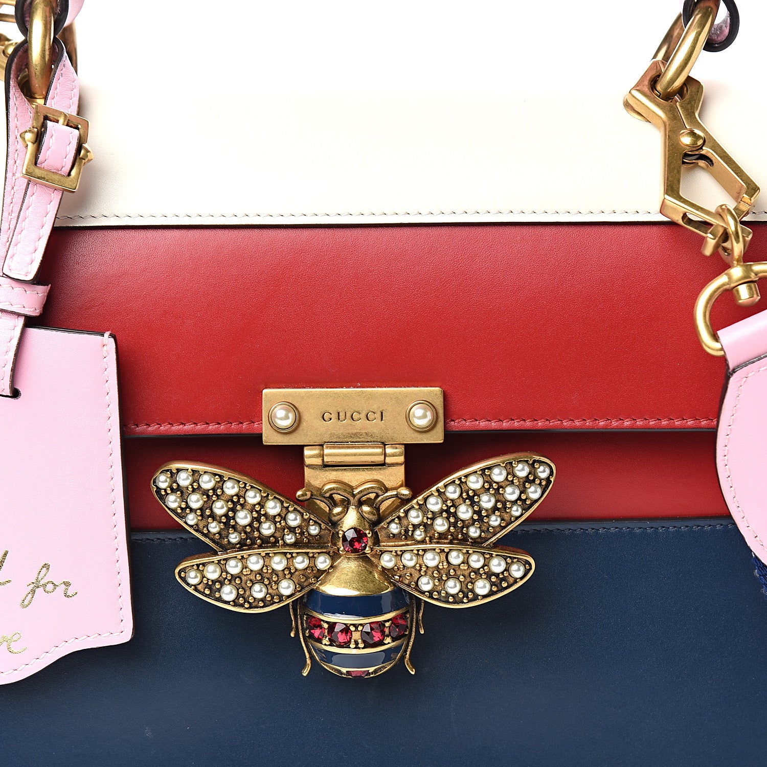 Gucci Calfskin Sylvie Web Small Queen Margaret Top Handle Bag Blue Agata Hibiscus Red Mystic White Sugar Pink 9 of 9