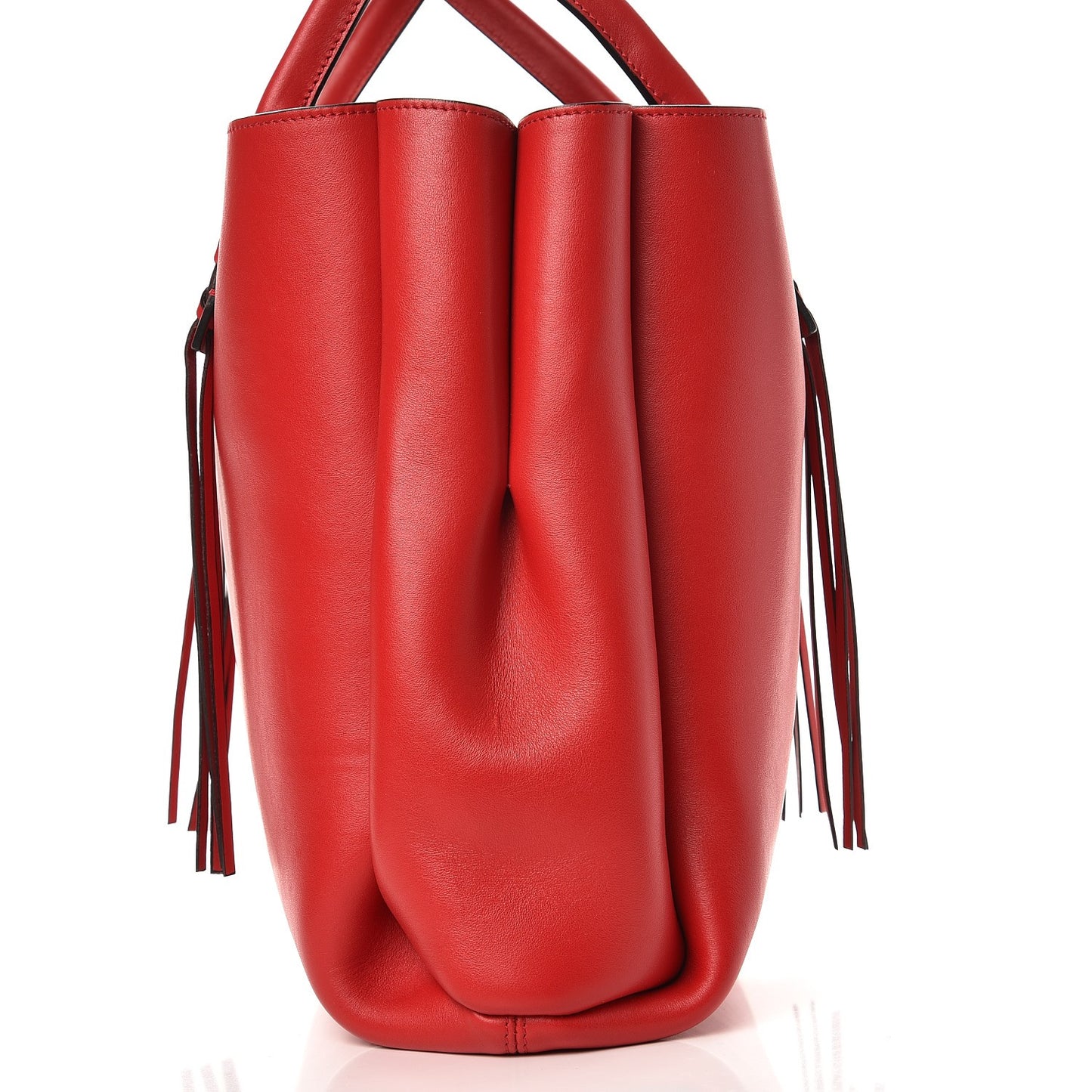 Smooth Calfskin Small Fringe Shopper Tote Red