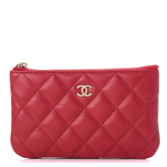 Lambskin Quilted Small Cosmetic Case Dark Pink