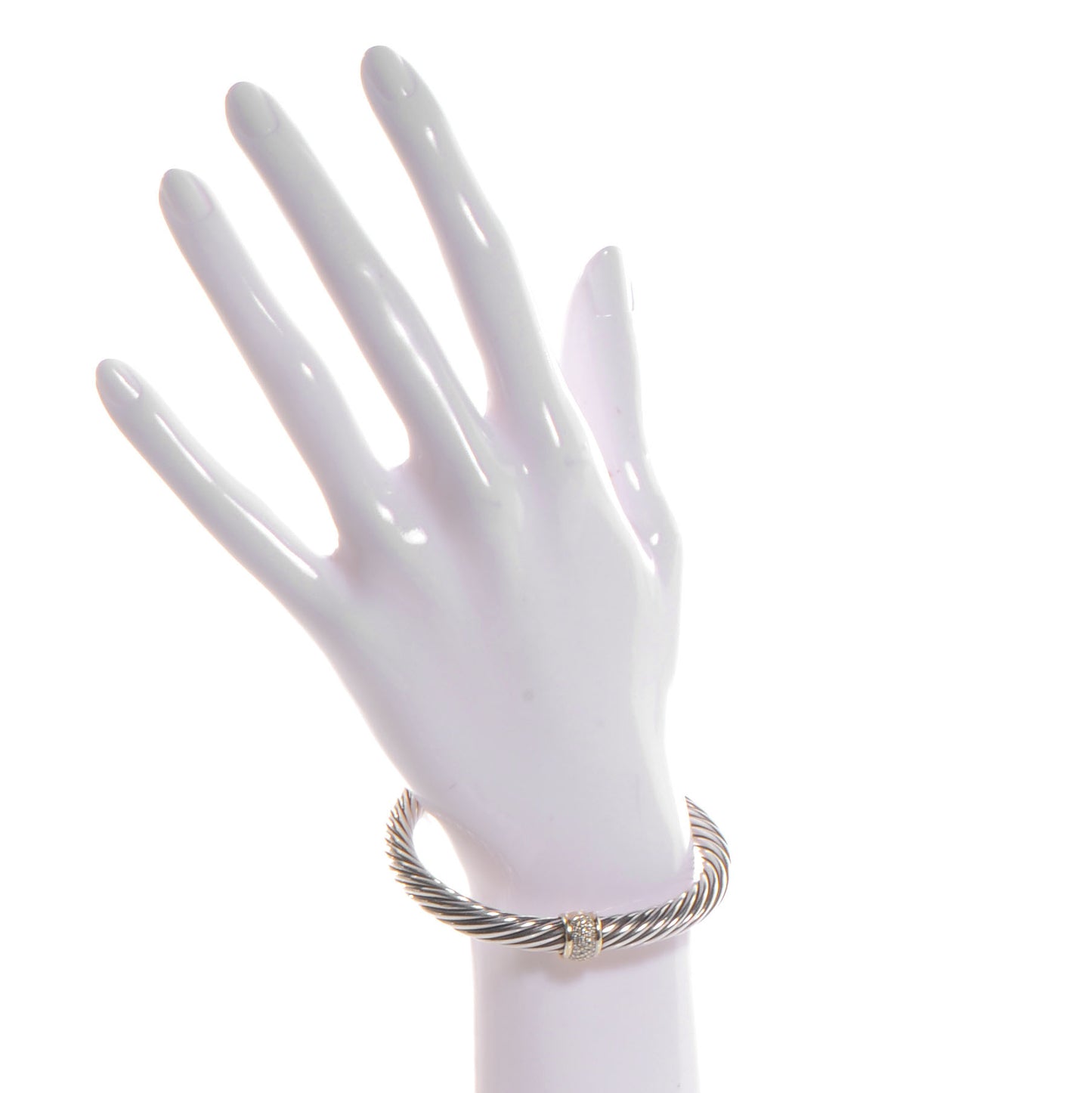 18K Gold Sterling Silver Diamond 7mm Cable Classics Bracelet