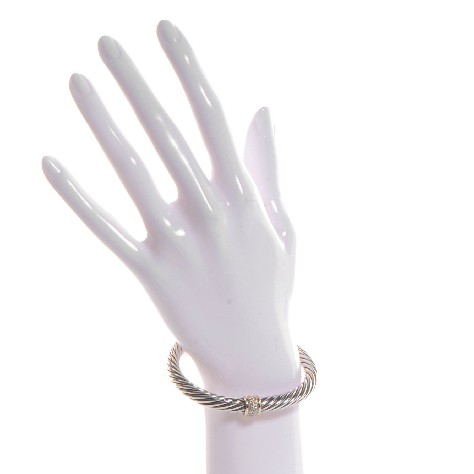 David Yurman 18K Gold Sterling Silver Diamond 7mm Cable Classics Bracelet 2 of 5