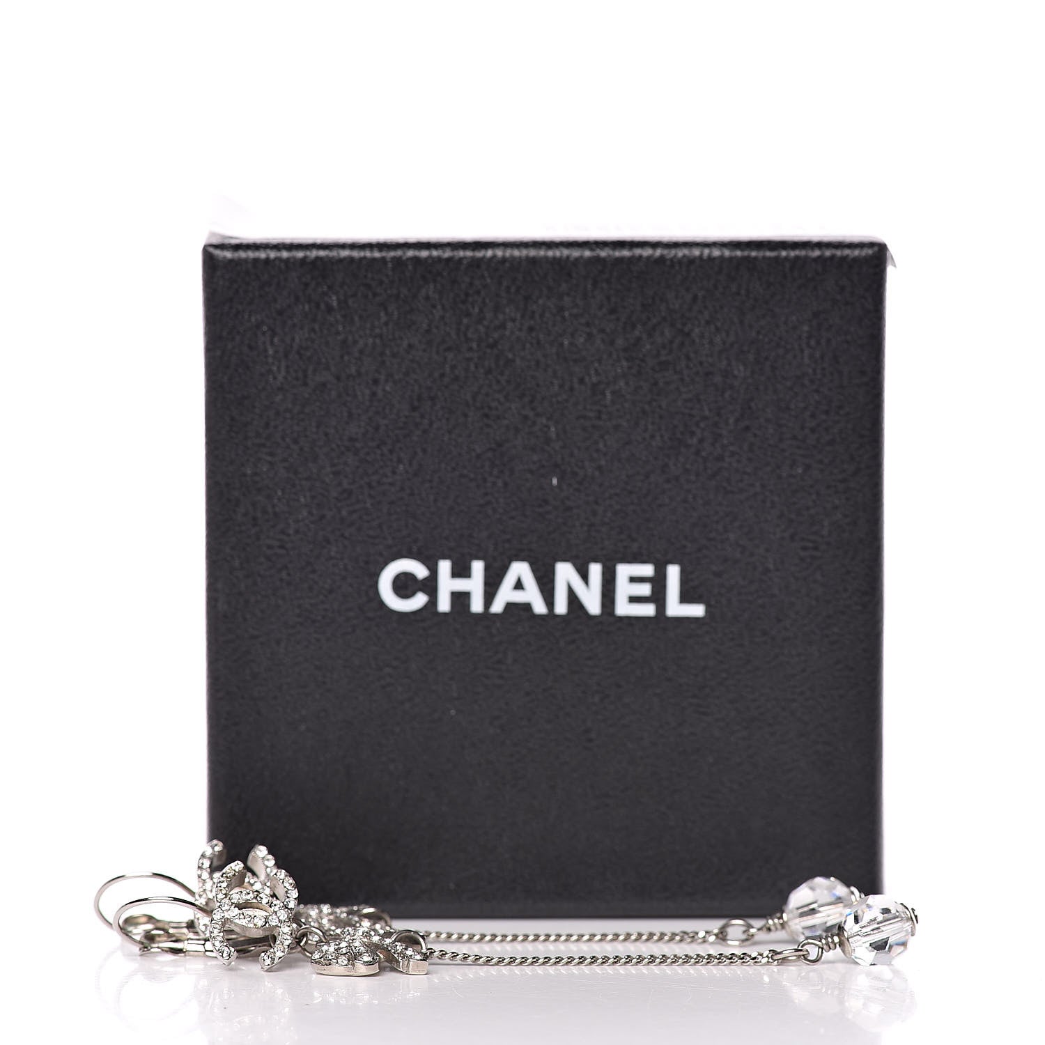Chanel Crystal CC Bow Drop Earrings Silver 5 of 5