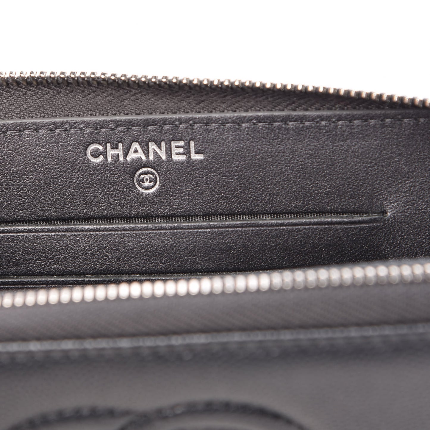 Metallic Caviar Quilted Medium Zip Around Wallet Dark Grey