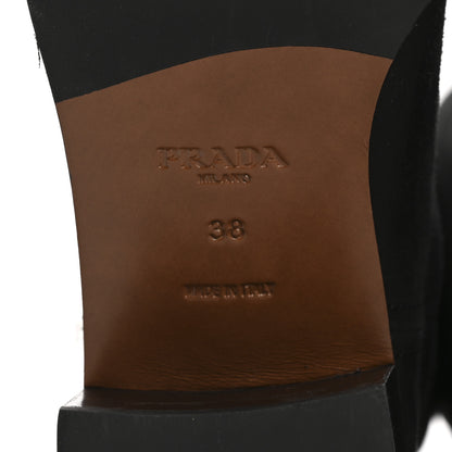 Prada Suede Metal Triangle Logo Knee Boots 38 Black 7 of 8