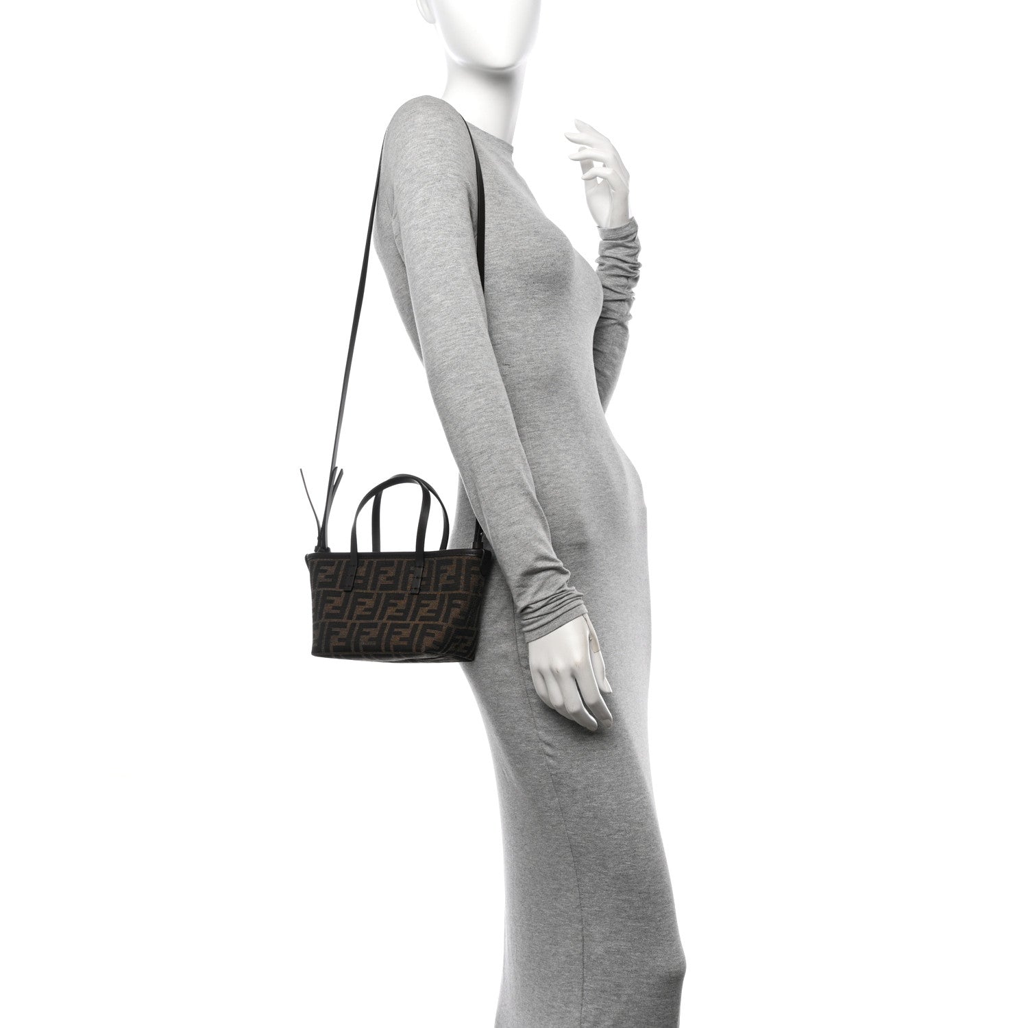 Fendi Fabric Jacquard Vitello Grace FF 1974 Mini Roll Tote Tobacco Moro Ebano 2 of 9