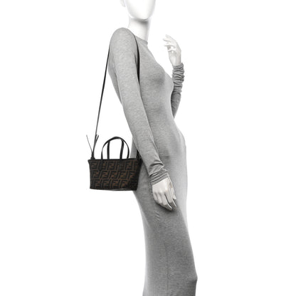 Fendi Fabric Jacquard Vitello Grace FF 1974 Mini Roll Tote Tobacco Moro Ebano 2 of 9