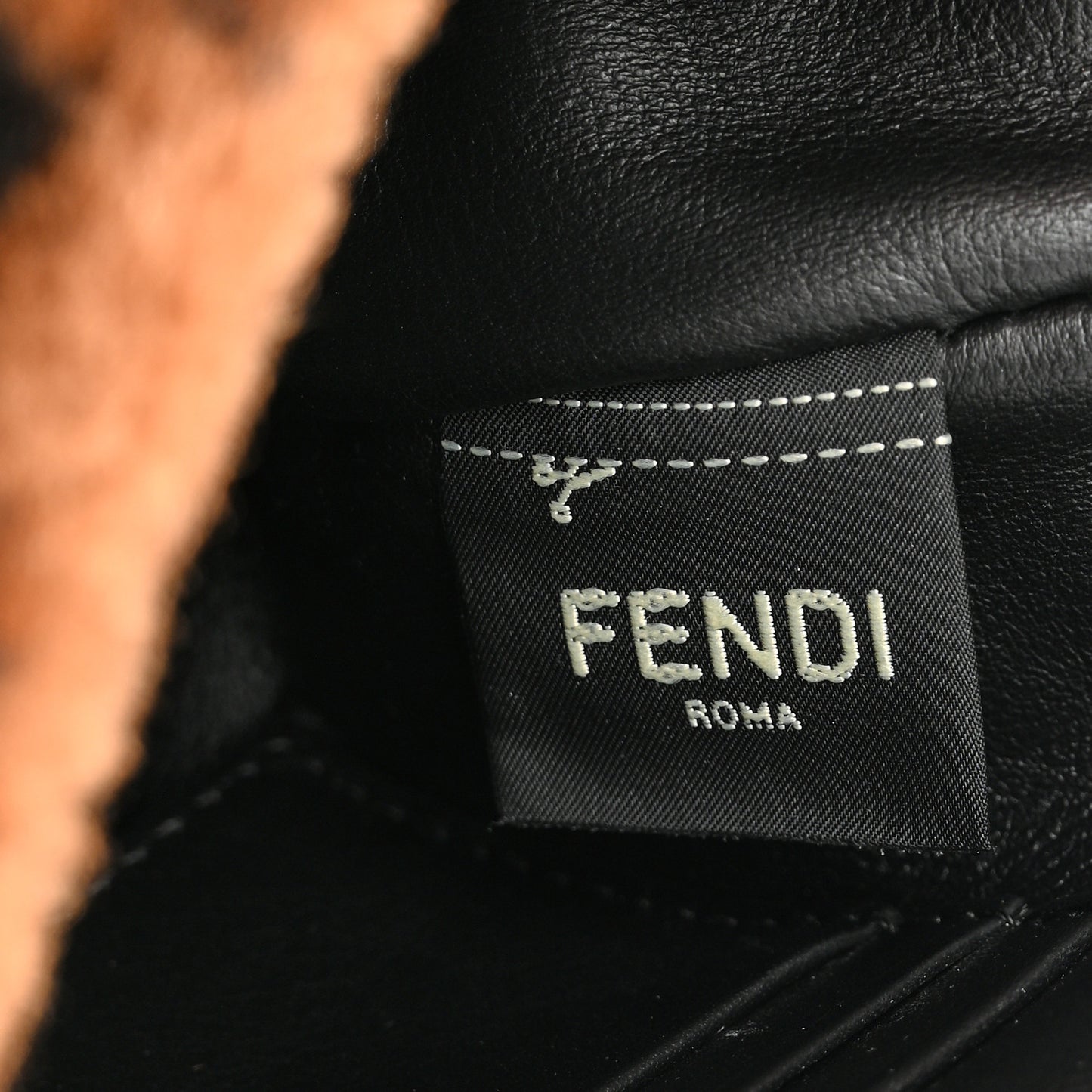 Shearling Vitello Dolce Macro FF 1974 Mini Baguette Tobacco Black