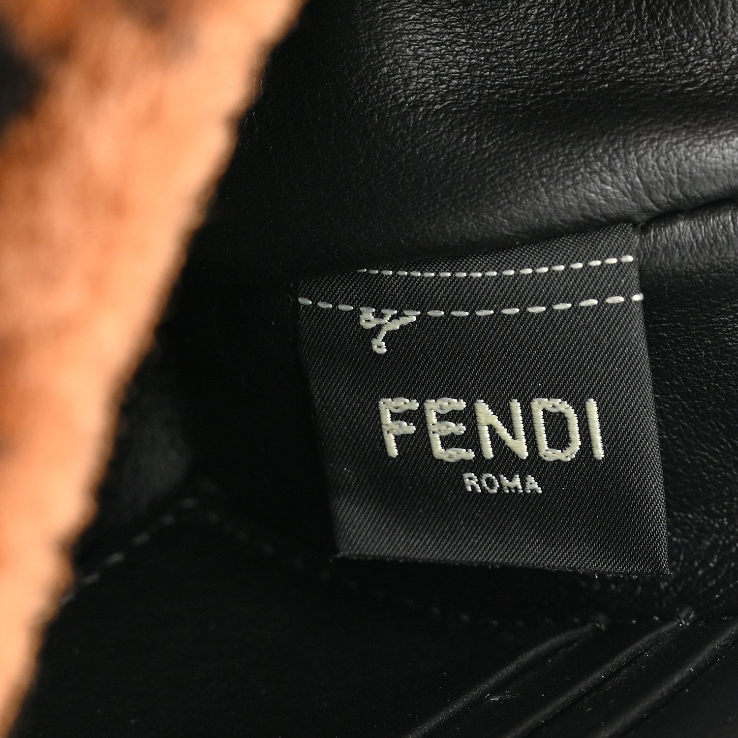 Fendi Shearling Vitello Dolce Macro FF 1974 Mini Baguette Tobacco Black 7 of 11