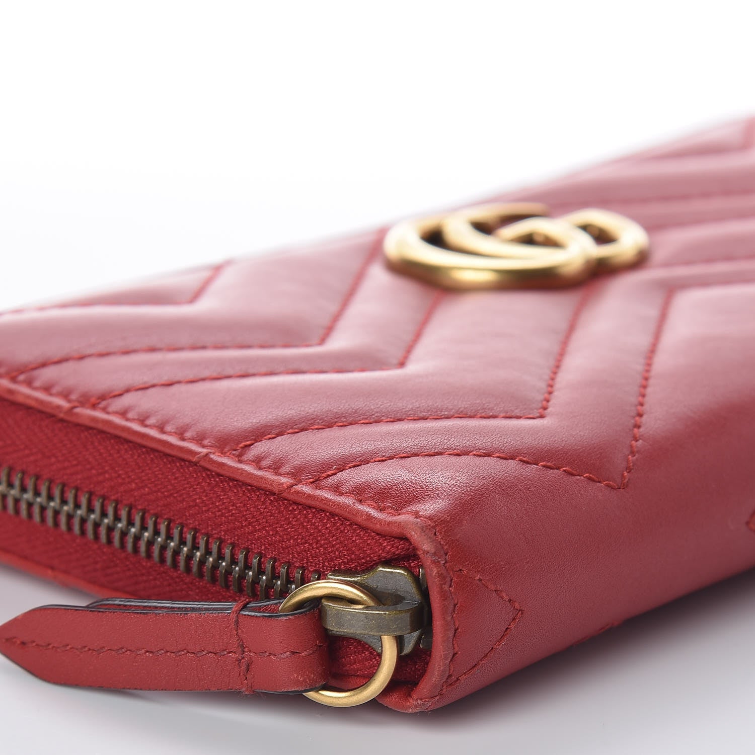 Gucci Calfskin Matelasse GG Marmont Zip Around Wallet Hibiscus Red 8 of 10