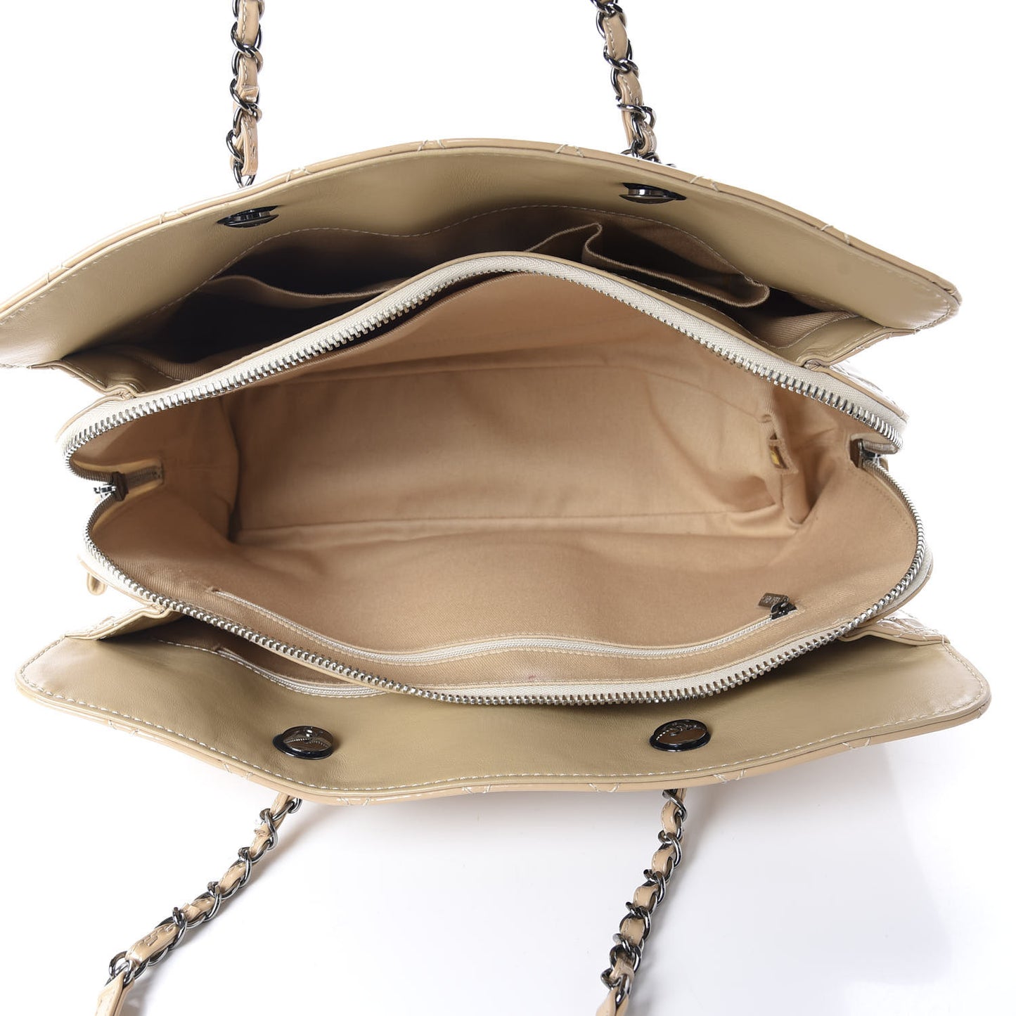 Patent Calfskin Quilted Shopping Tote Beige