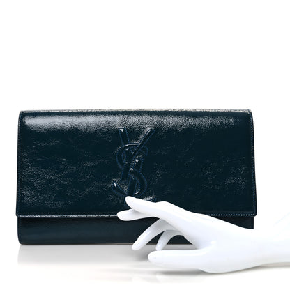 Saint Laurent Textured Patent Monogram Large Belle De Jour Clutch Green 2 of 11