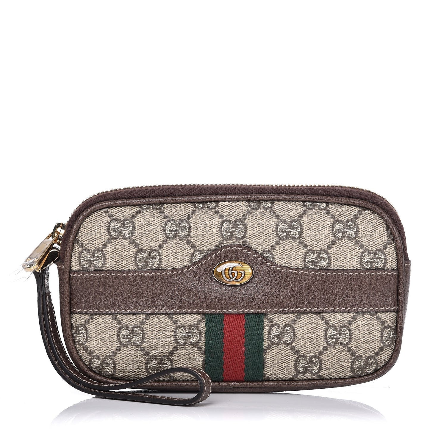 GG Supreme Monogram Ophidia Phone Case Wristlet Brown