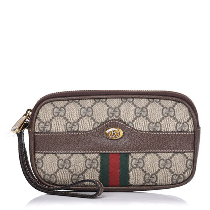 Gucci GG Supreme Monogram Ophidia Phone Case Wristlet Brown 1 of 12