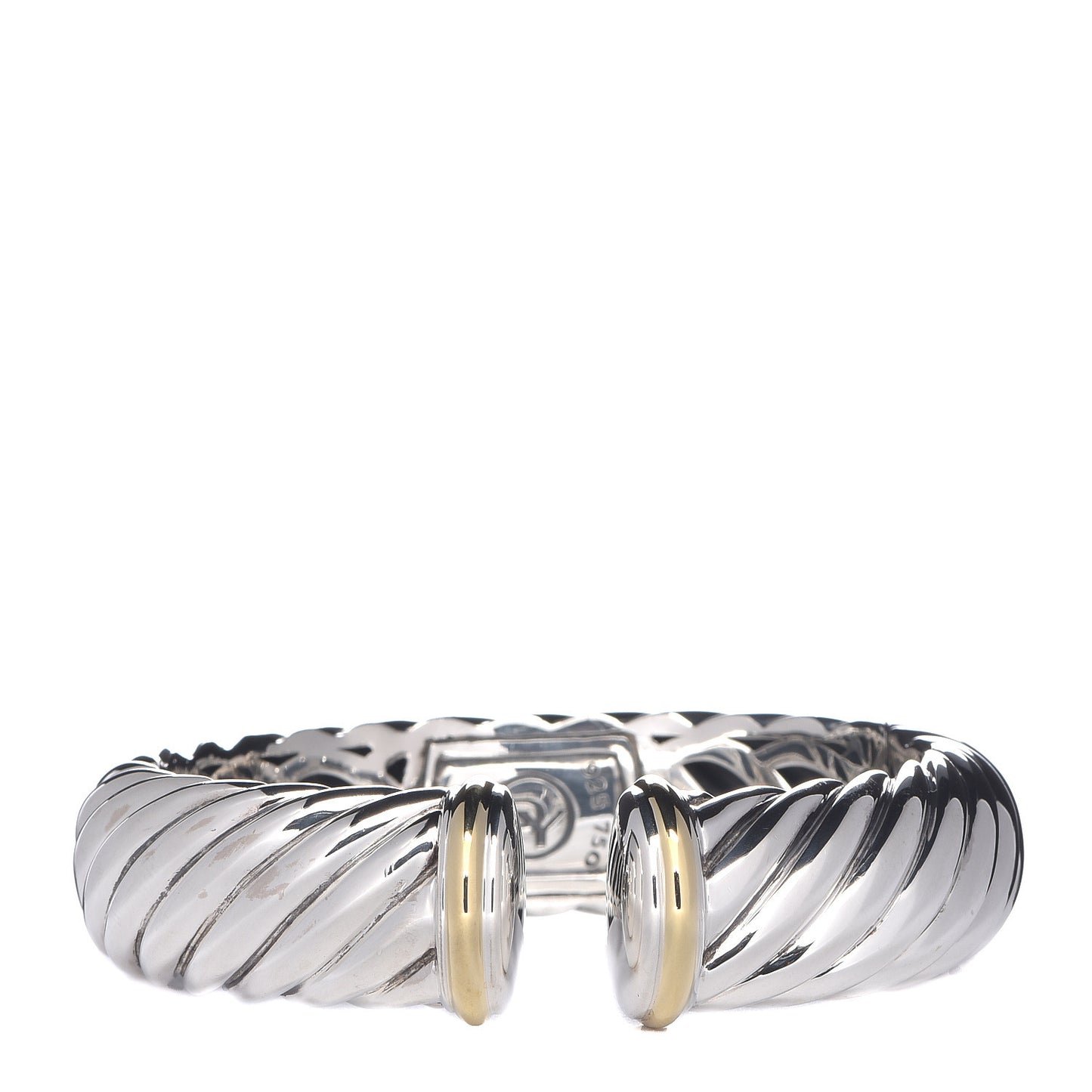 Sterling Silver 18K Yellow Gold 15mm Sculpted Cable Cuff Bracelet