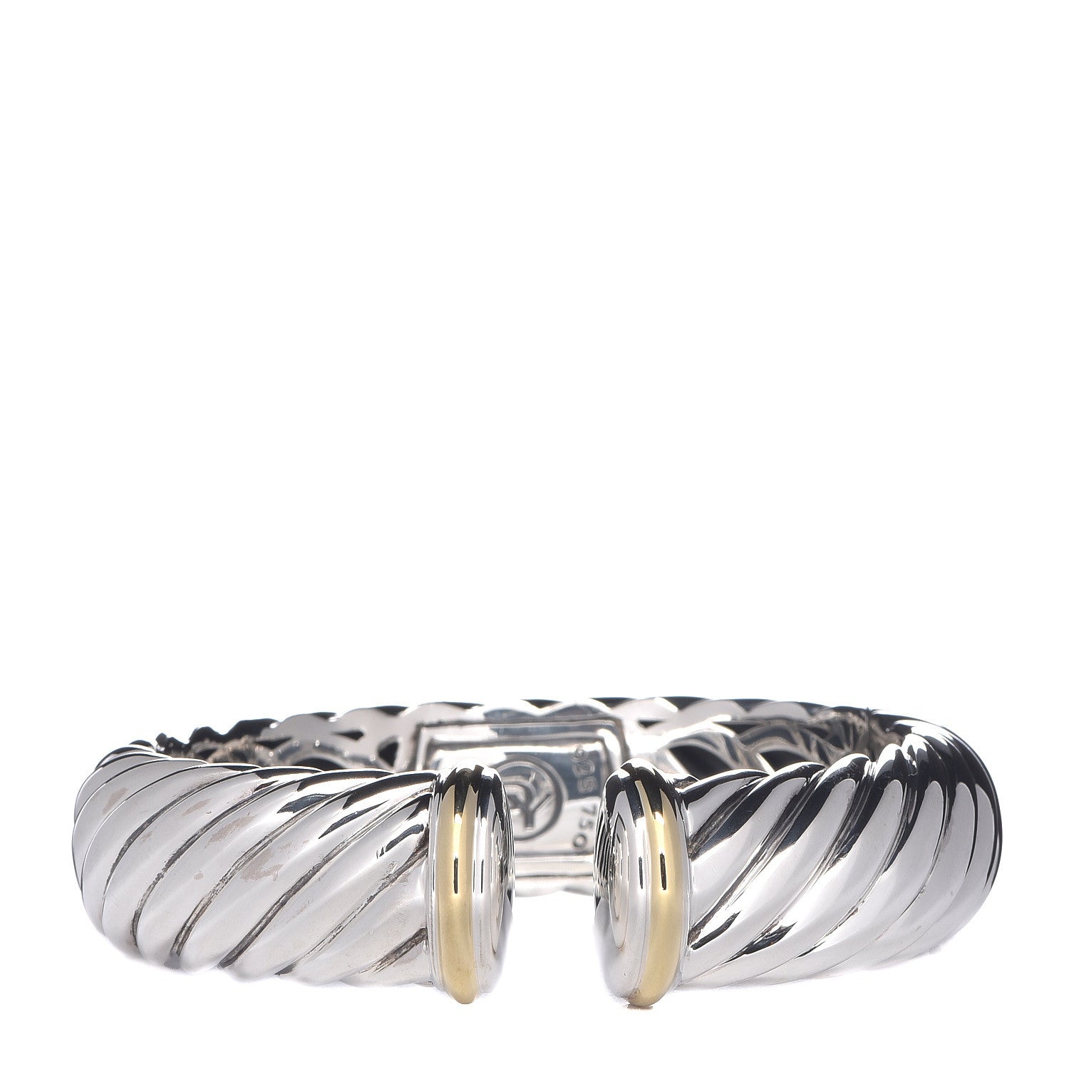 David Yurman Sterling Silver 18K Yellow Gold 15mm Sculpted Cable Cuff Bracelet 1 of 5