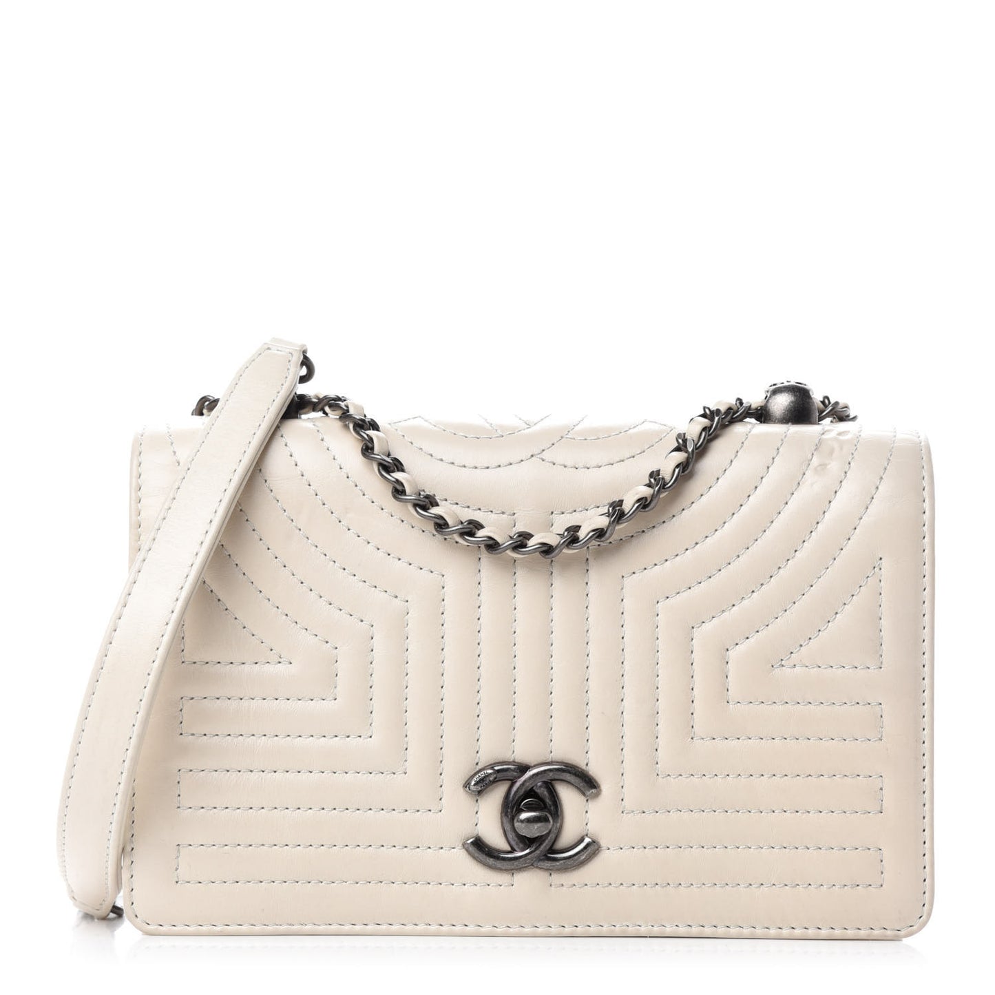 Calfskin Quilted Small Korean Garden Flap Off White