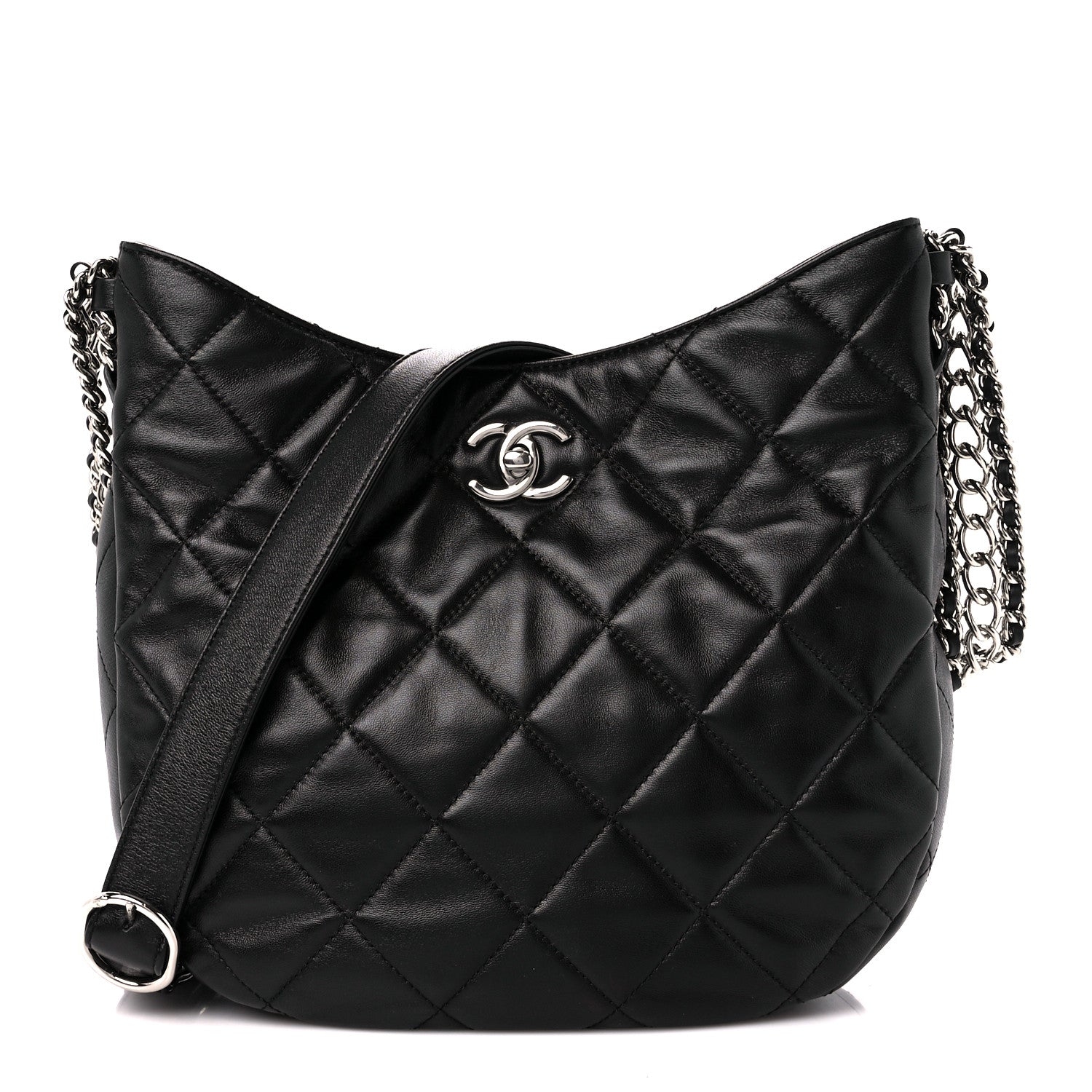 Chanel Lambskin Chain Rows Quilted Chain Hobo Black 1 of 11