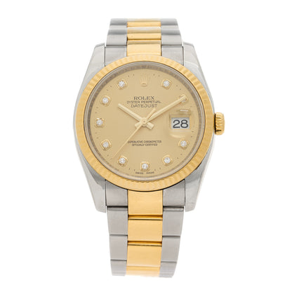 Rolex Stainless Steel 18K Yellow Gold Diamond 36mm Oyster Perpetual Datejust Watch Champagne 116233 1 of 5