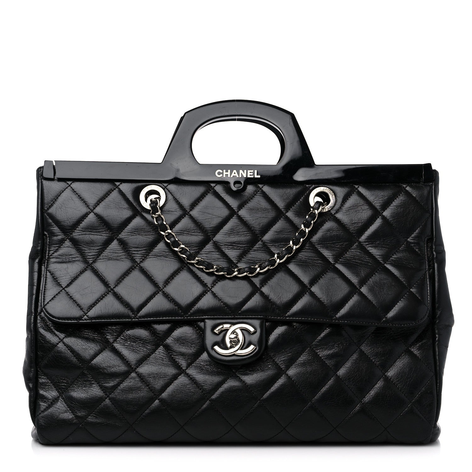 Chanel Glazed Calfskin Quilted Large CC Delivery Tote Black 1 of 17