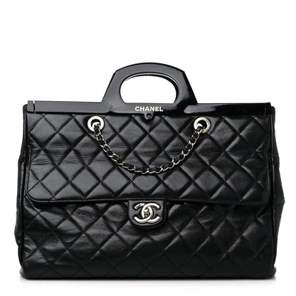 Chanel Glazed Calfskin Quilted Large CC Delivery Tote Black 1 of 17