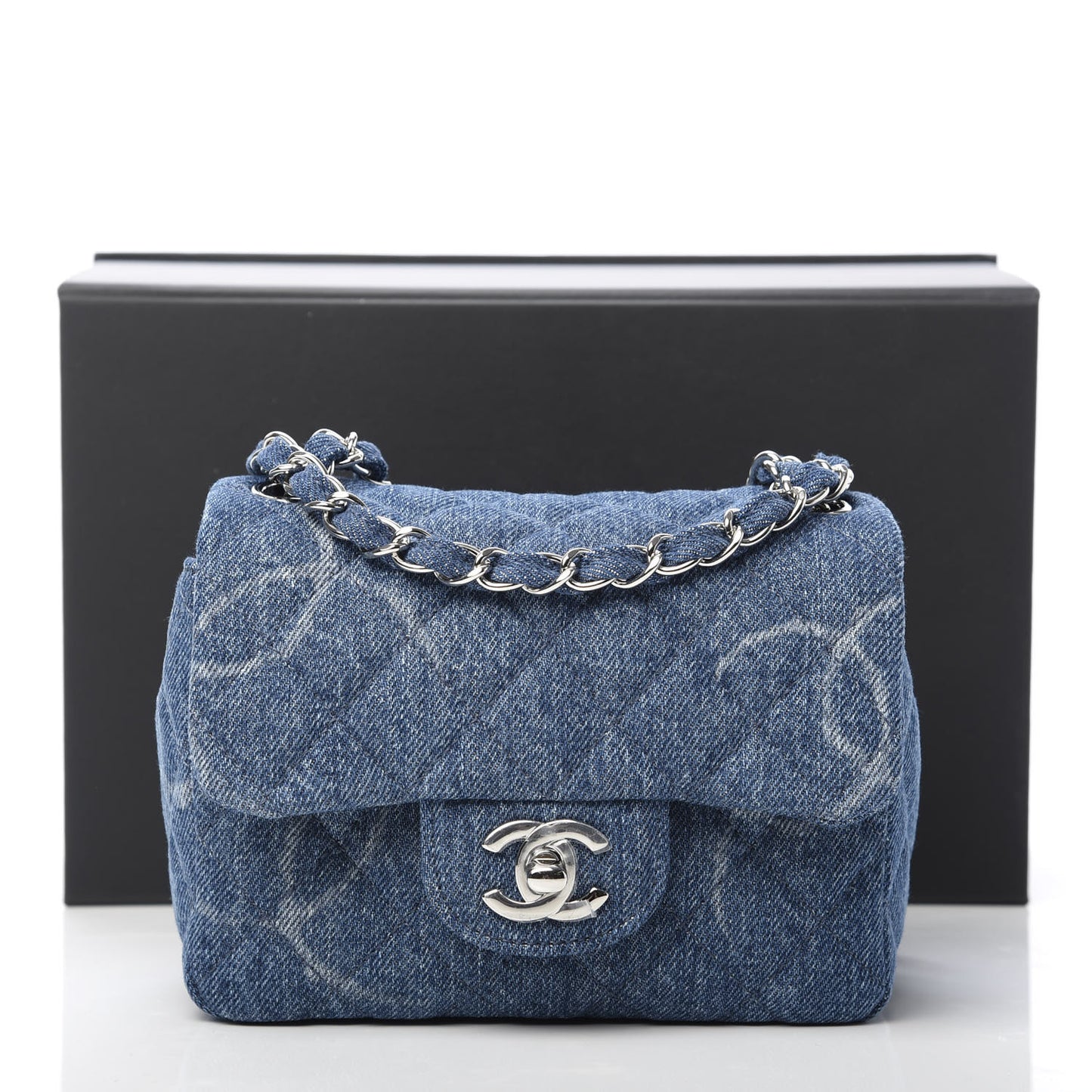 Denim CC Quilted Mini Square Flap Blue